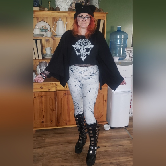 Too Fast Coven Spirit Tribal Bird All Seeing Eye Cape Jersey Top Long Sleeve - Picture 2 of 9